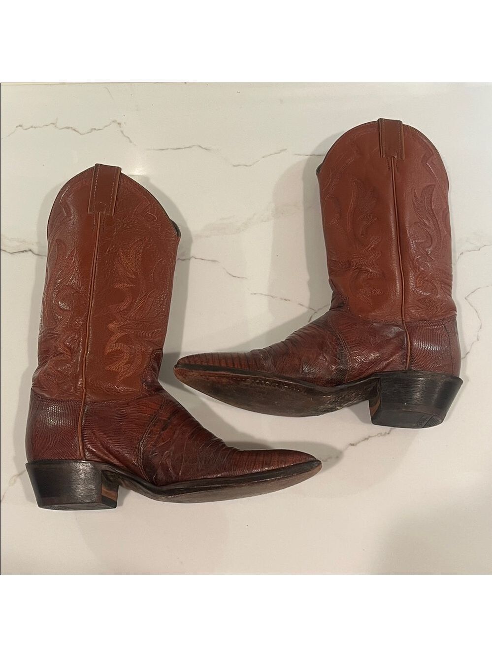 Justin 8303 Men's Exotic Leather Western Boot Peanut Brittle Lizard Round Toe - Picture 11 of 15